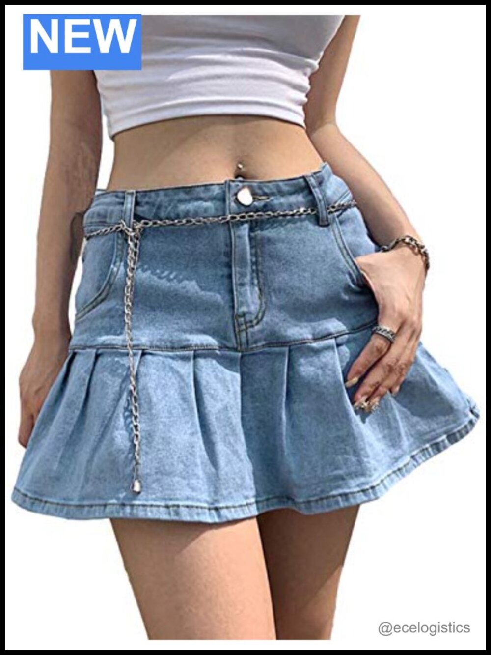 Y2K Low Waisted Built-in Shorts Denim Skirt Ruffle Pleated Mini Jean Skort
